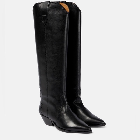 Isabel Marant Denvee Leather Knee High Western Cowboy Boots Black FR 39 US 8-8.5 - Picture 2 of 16